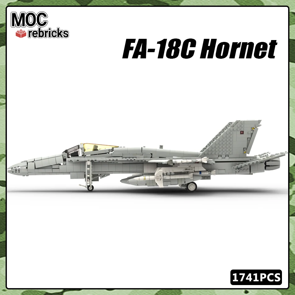 MOC seria wojskowa USAF FA-18C myśliwiec Hornet latające broń klocki do budowy zestaw modeli DIY zabawki dla dzieci prezenty świąteczne