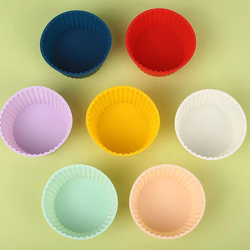6 uds molde de silicona para pastel, molde redondo para hornear magdalenas y magdalenas, tazón freidora de aire, herramientas de decoración de pasteles DIY reutilizables, molde para hornear en la cocina