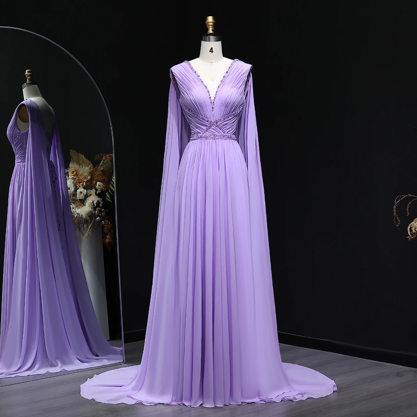 Sharon Said Dubai Lilla eleganti abiti da sera con scollo a V con mantella con perline per abito formale da sposa da donna SF271 personalizzato