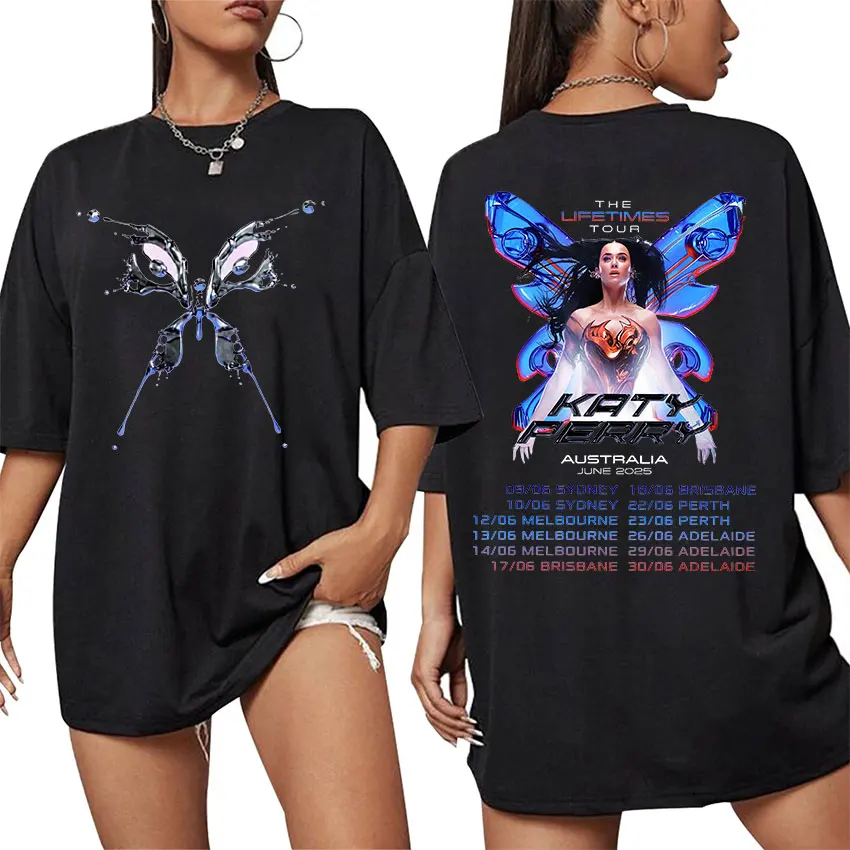 Singer Katy Perry The Lifetimes Tour 2025 New T Shirt Men Women Retro Fashion Cotton Short Sleeve T-Shirt Harajuku Clothing Tees