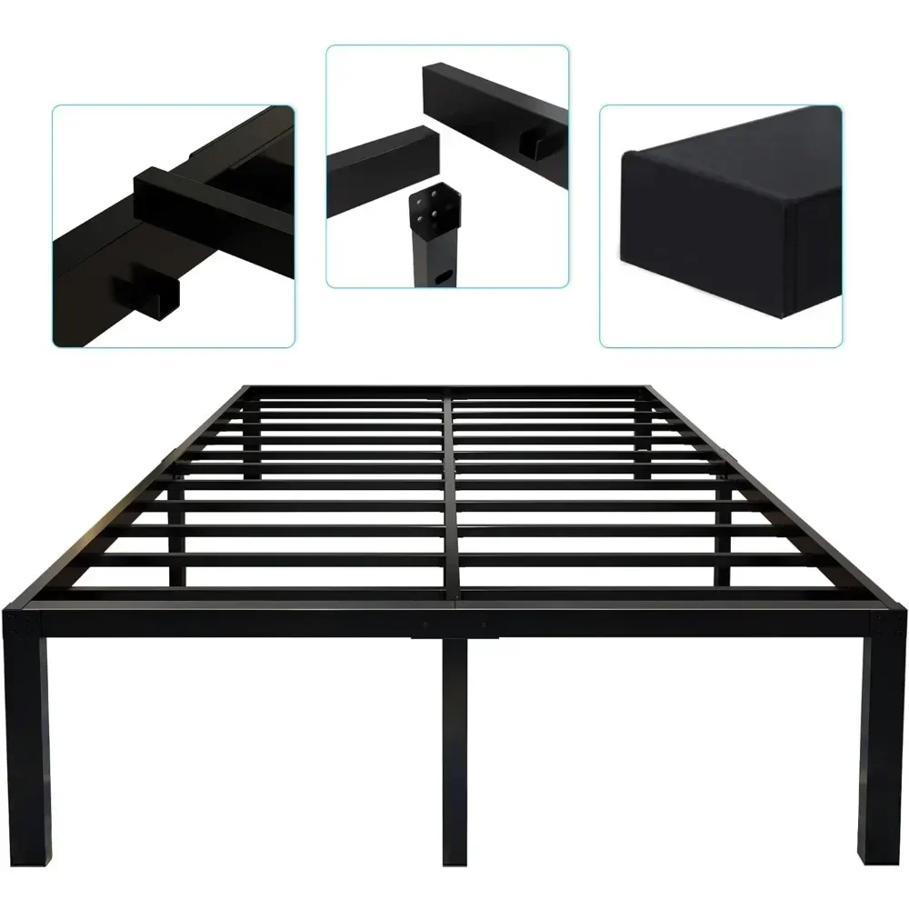 Heavy Duty Reinforced Platform, 18-Inch-Tall Mattress Foundation, Steel Slats Support Bed Frame with Underbed Storage Non-Squeak