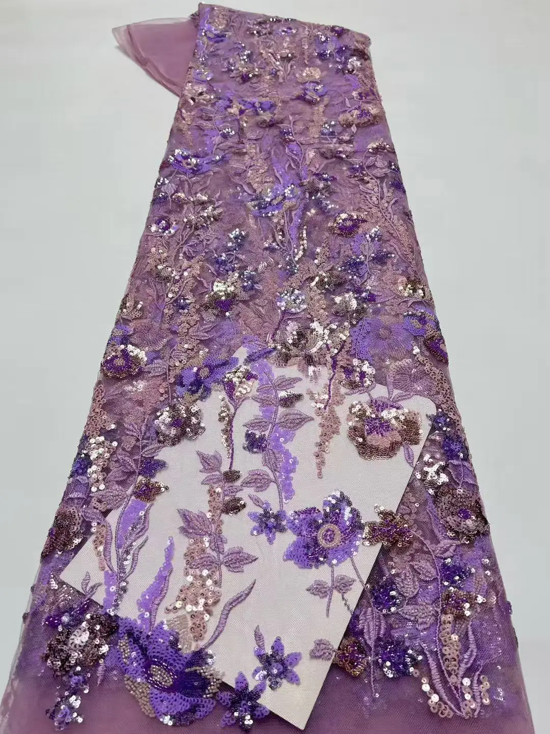 

2026 African French Nigerian High End Tulle Lace Fabric With Beads Sequins Mesh for Embroiderg Wedding Party Bride Sewing Dress