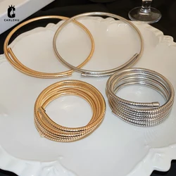 Multi-layer Winding Elastic Bracelet Bangle Necklace for Women Personality Temperament Gold Silver Color Metal Jewelry Set