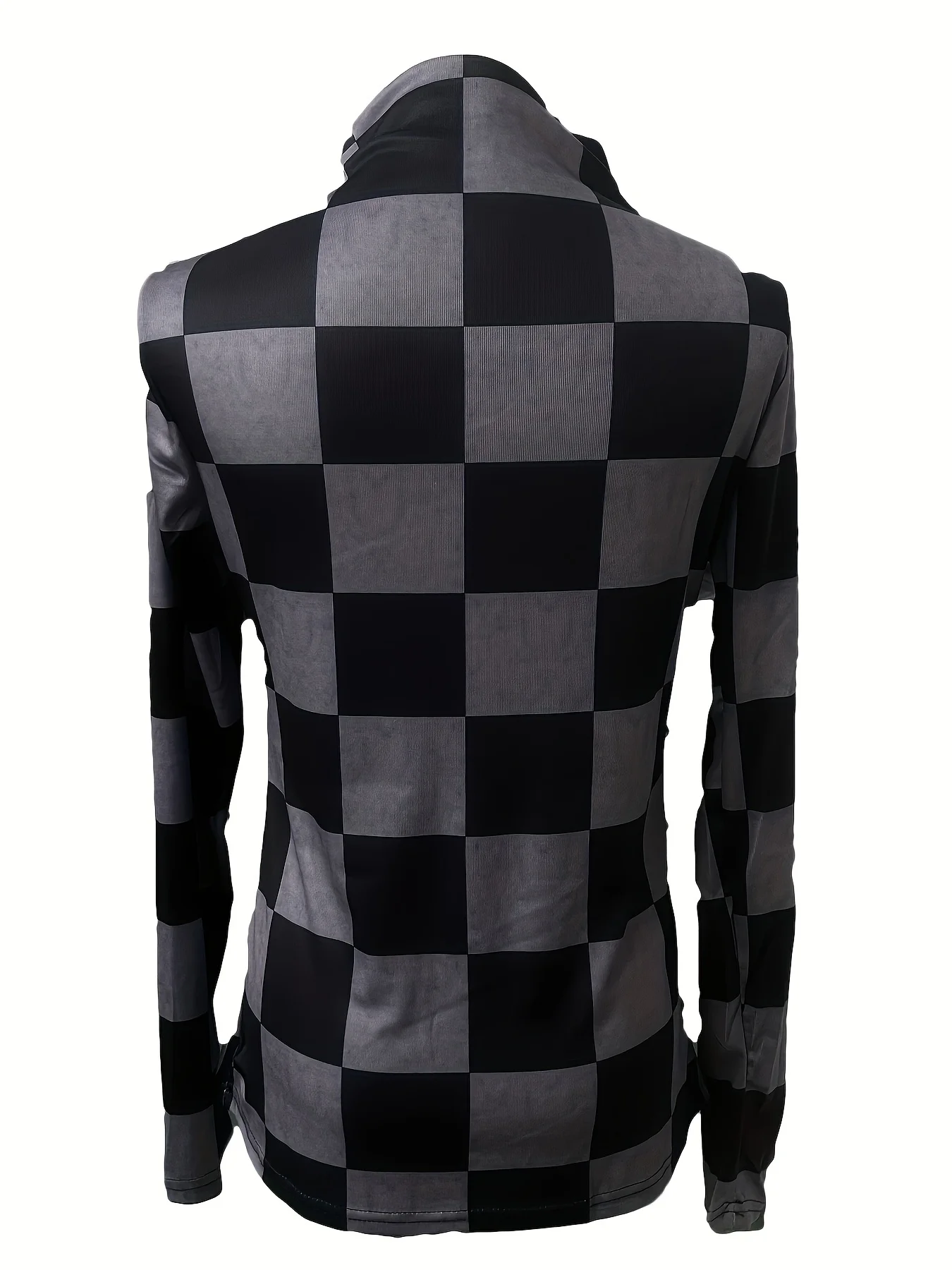 Women's Spring and Autumn Fashion Plaid Print High-Neck Long-Sleeved Casual Bottoming Shirt