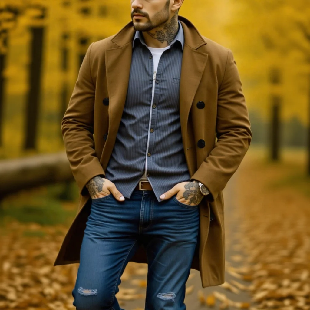 

Early Fall Men's Woolen Coat Long Warm Jackets Streetwear Fashion Gentleman Overcoat Commuting Outerwears
