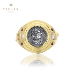 Ables Chic Greek Hadrian Silver Coin Solid 925 Silver Roman Coins Chained Vintage Ring R1015