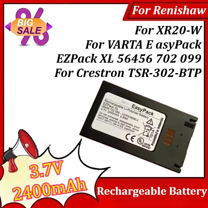 SWZY 3.7V 2400mAh Rechargeable Battery for Renishaw XR20-W for VARTA E asyPack EZPack XL 56456 702 099 for Crestron TSR-302-BTP