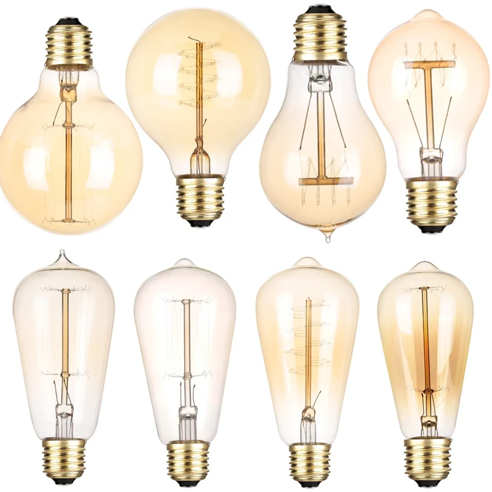 A19 G80 G95 ST64 Screw Base E27 40W Vintage Edison Bulb Incandescent Filament Light Warm White 220V Industrial Retro Lamp Decor