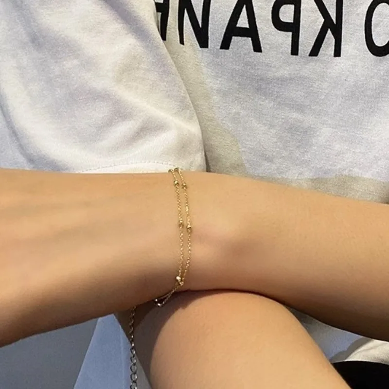 ANENJERY Small Ball Bracelet for Women Vintage Gold Plated Color Cuff Bracelets Women Statement Chain Jewelry Pulsera Wristband image 4
