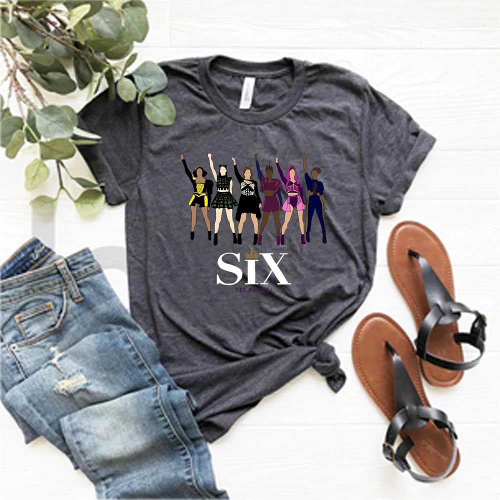 Six Musical Tshirt Broadway Six Musical Print Short Sleeve Shirt Musical Shirts Women Funny Tee Fans Gift Unisex Casual Tops