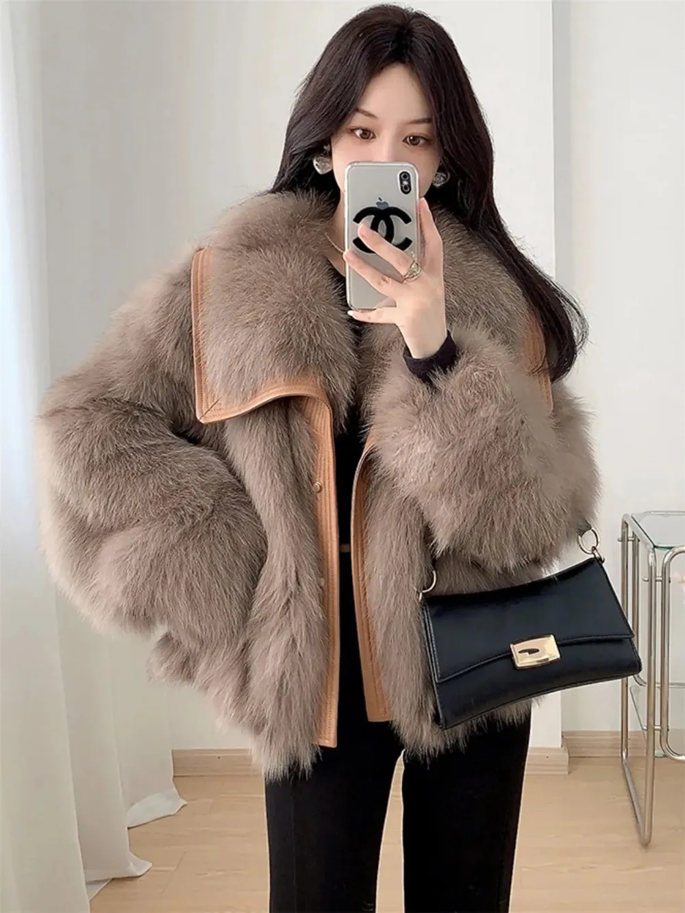 Large lapel imitation fox fur coat women's winter 2023 new fur one women's coat winter jacket