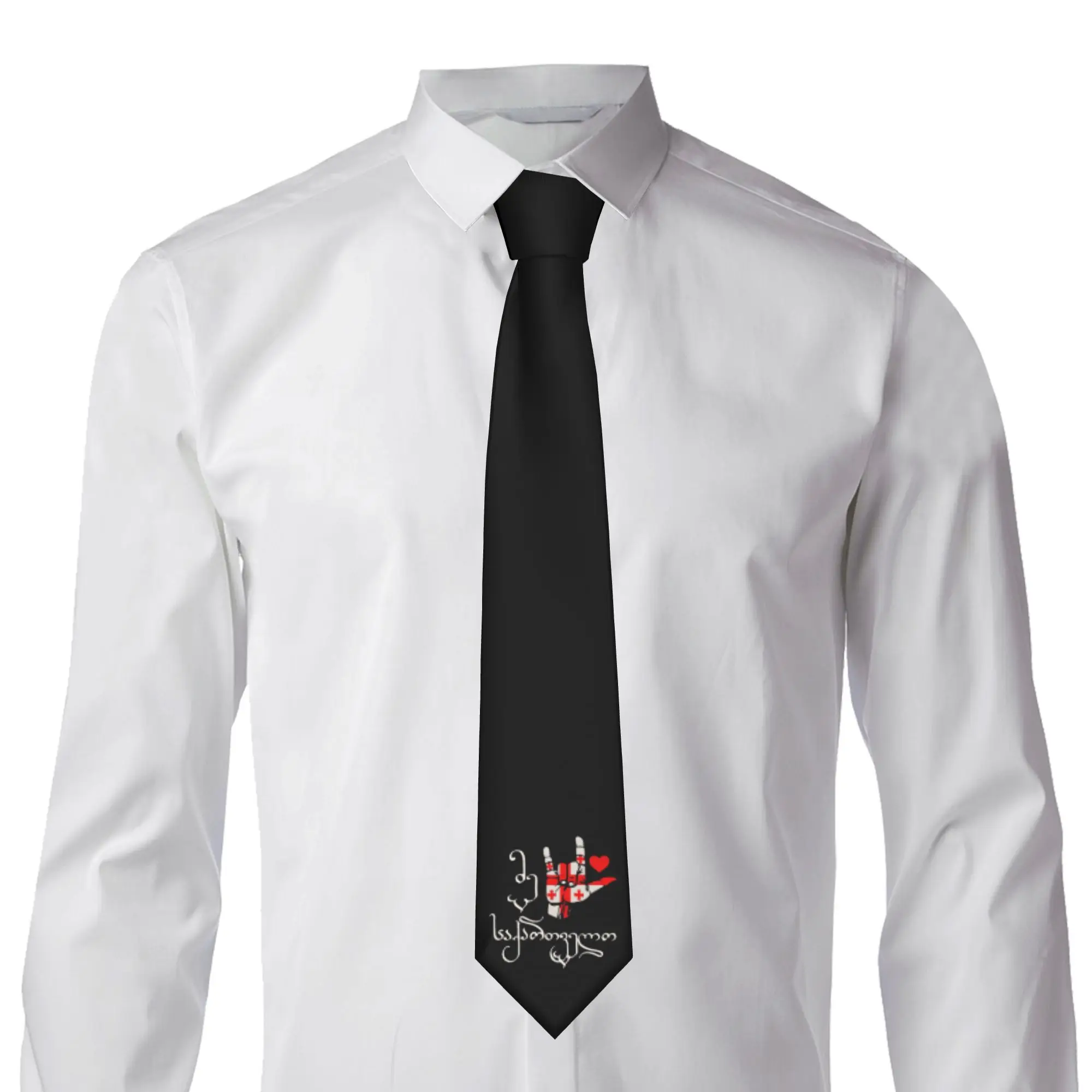 Love Sign and Georgia Flag  Tie Mens Fashion Silk Georgian Patriotic Gift Neckties for Office
