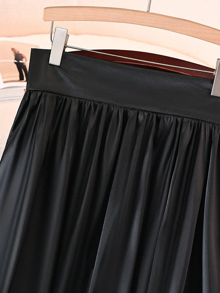 أنيقة ألف خط التنانير الطويلة للنساء جودة عالية البوليستر السلس تنورة ماكسي للحفلات مع جيوب Y2K سيدة التنانير النسائية الصلبة