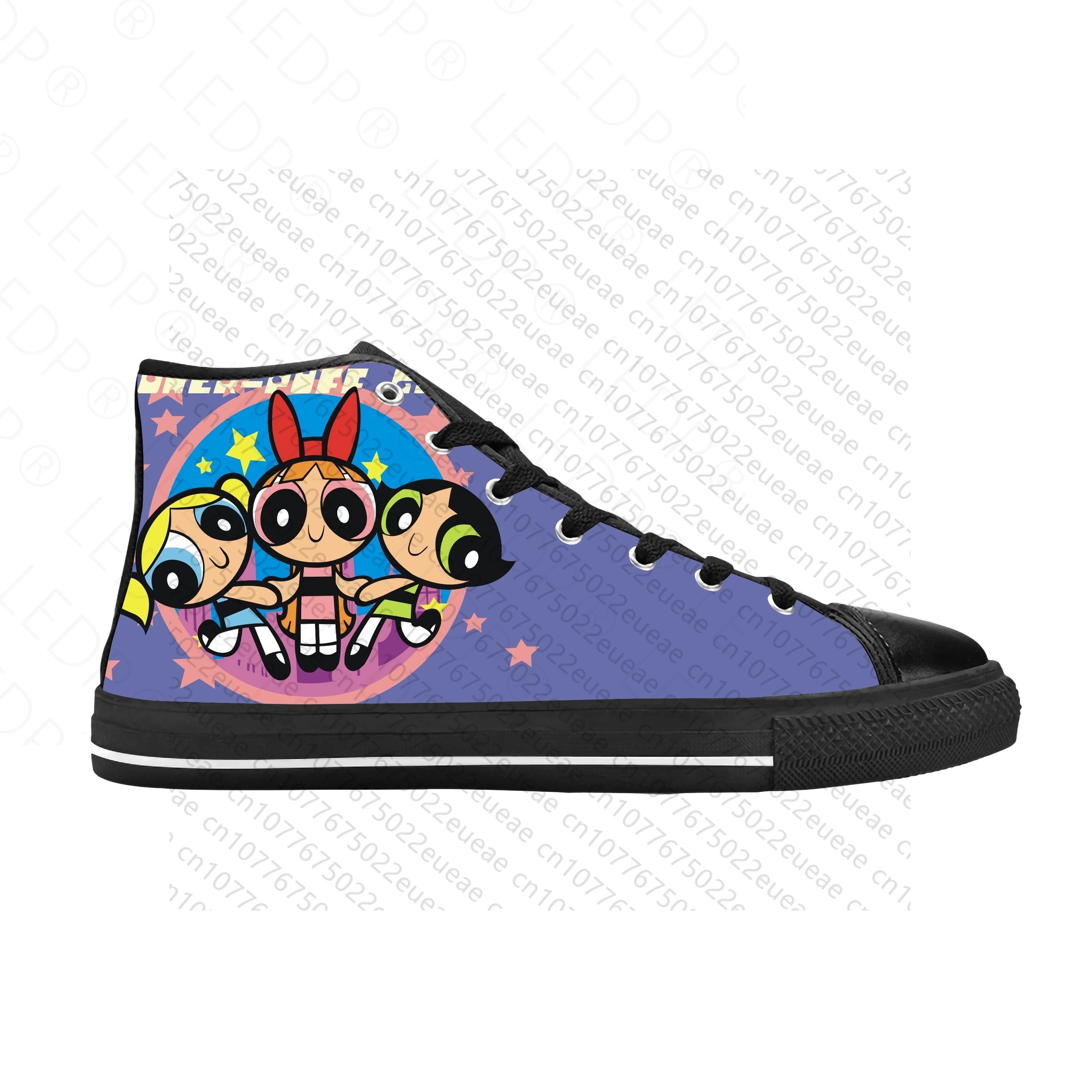 Power Girls Anime Cartoon Manga Comic Powerpuffs scarpe di stoffa Casual High Top confortevole traspirante stampa 3D uomo donna Sneakers