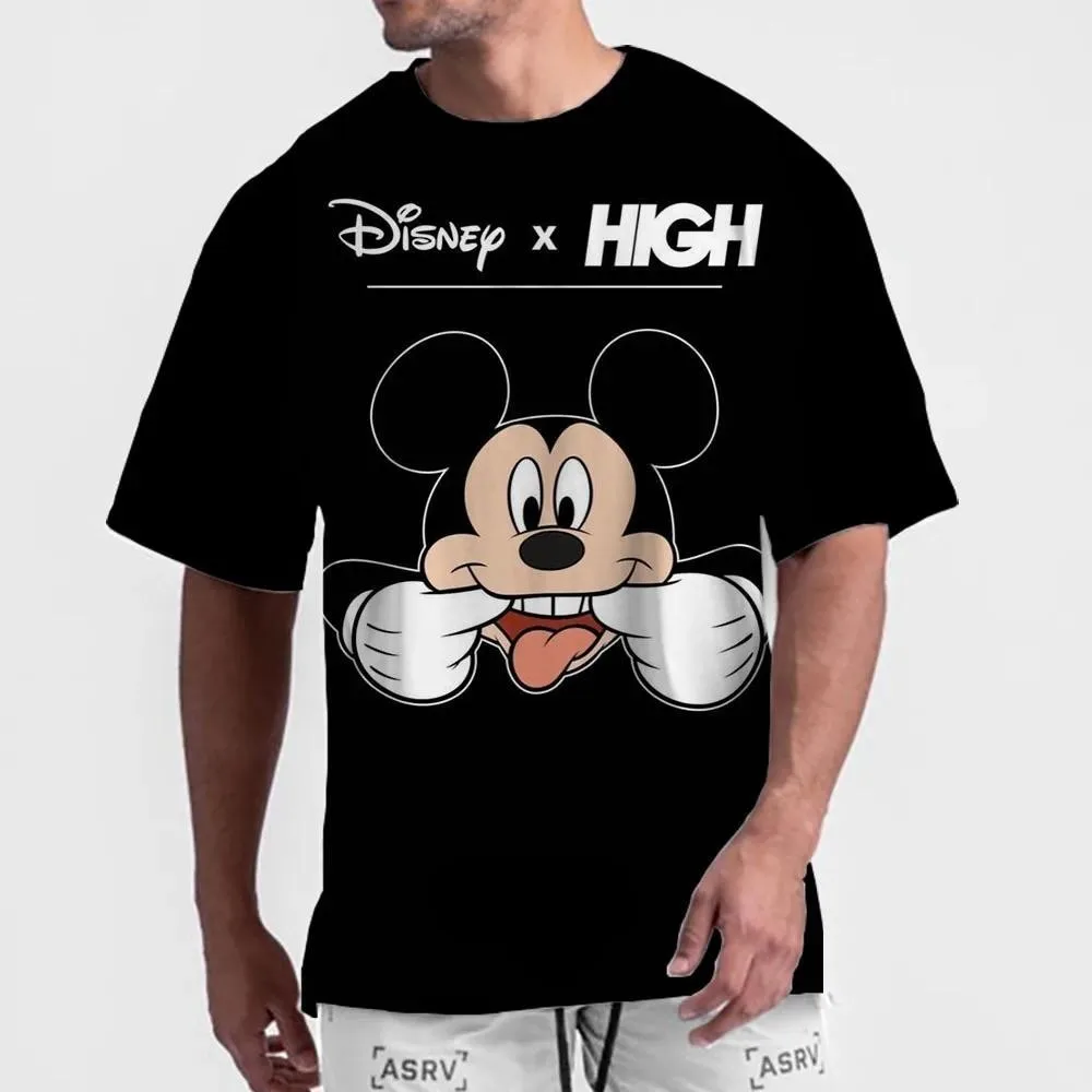 2025 ديزني ميكي ماوس تي شيرت مع سماعات الرأس وكلمات فيلم قصير موضة الرسوم المتحركة ثلاثية الأبعاد طباعة قصيرة الأكمام #5