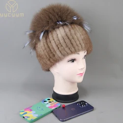 New Arrival Winter Women Luxury Real Mink Fur Hat Natural Warm Mink Fur Cap Top Fox Fur Bomber Caps Knitted Lady Real Fur Hats