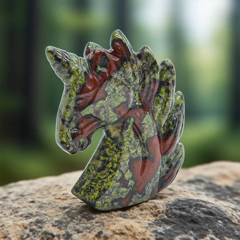 5,1 cm grüne Aventurin-Einhorn-Steinfiguren, handgeschnitztes Kristall-Einhorn-Ornament, Statue, Mut, Skulptur, Dekoration, Geschenk