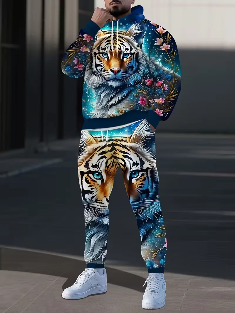 Men Hoodie Suit Animal Tiger 3D Print Tracksuit/Pants Long Sleeve Pullover Casual Streetwear Oversize Autumn jogging Tracksuit