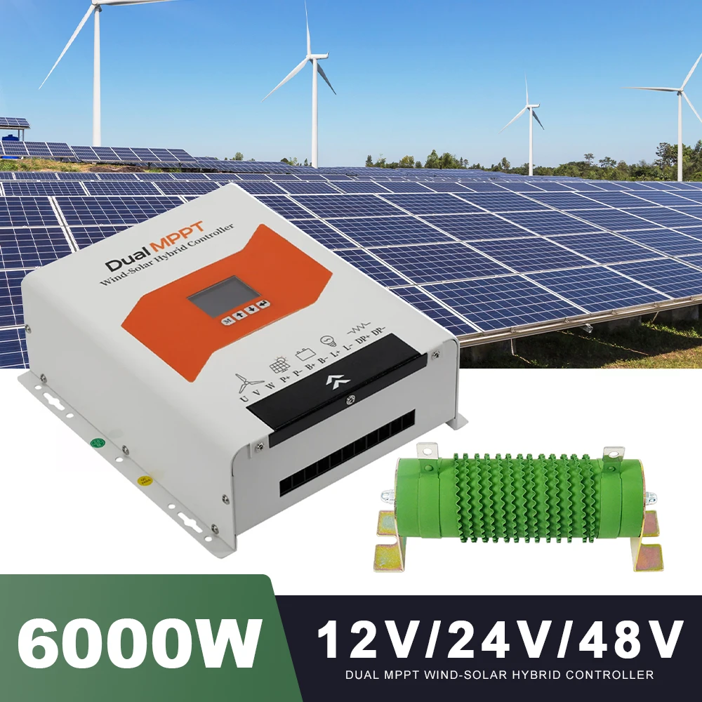 

6000W Dual MPPT Hybrid Wind Solar Controller 12V 24V and 24V 48V Automatic Regulator Household Turbine Generator Water Turbine