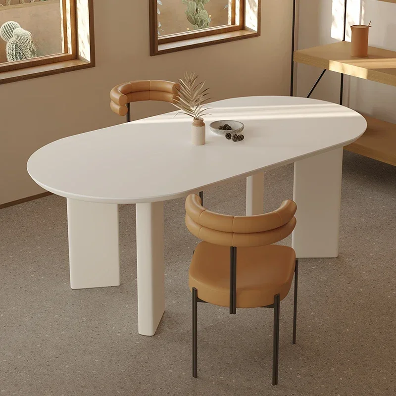 Slate dining table small apartment household solid wood oval