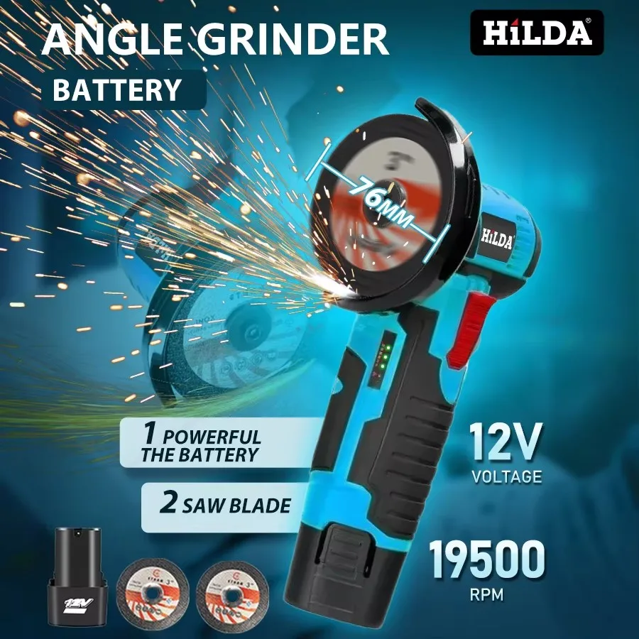 

HILDA 12v Mini Angle Grinder Rechargeable Grinding Tool Polishing Grinding Machine For Cutting Diamond Cordless Power Tools