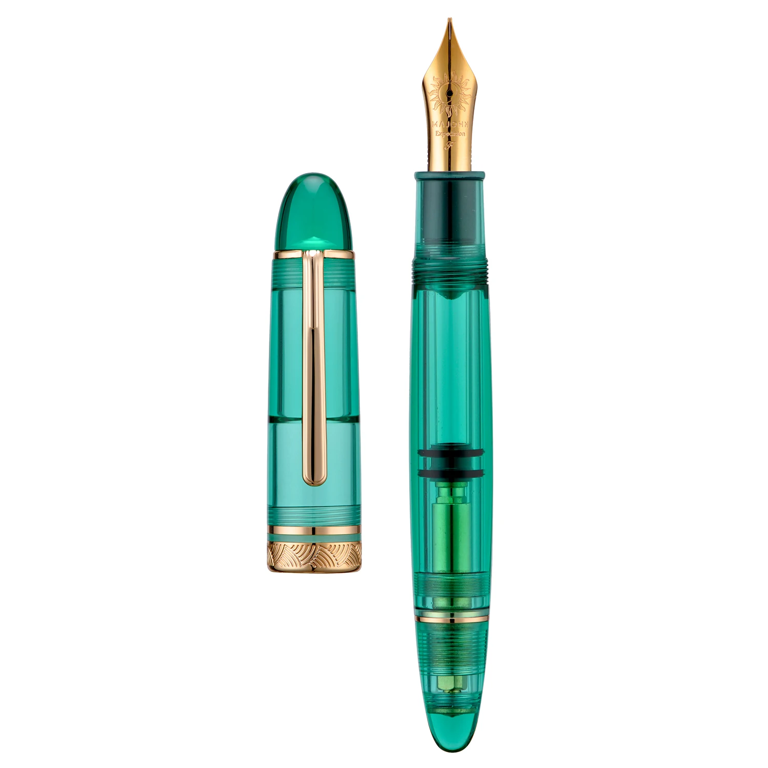 Majohn P140 Piston Fountain Pen NO.8 EF/F/M Nib, Large Capacity Transparent Green Acrylic Writing Gift Pen