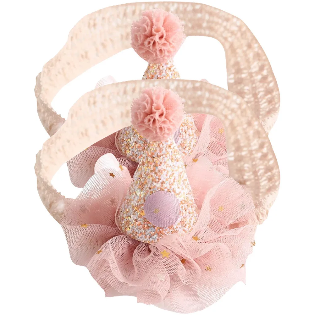 

2 шт. Детские корона-шапочки с повязкой на голову, милый дизайн для дня рождения, эластичные, удобные, подходят для новорожденных и малышей, аксессуар для фотосессий