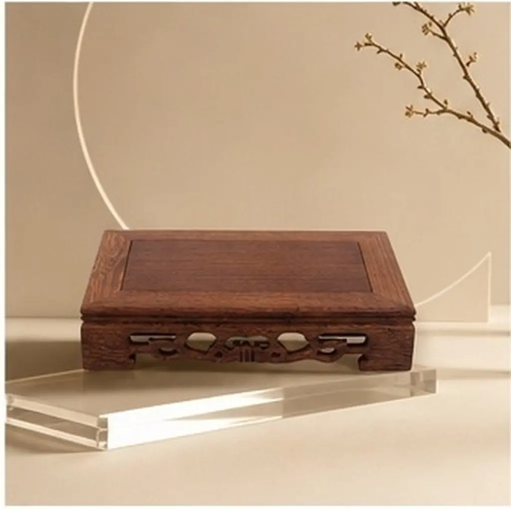 Rectangular Solid Wood Display Stand Base for Crafts Vase Unique Stones Elegant Decor Solid Wood Display Stand