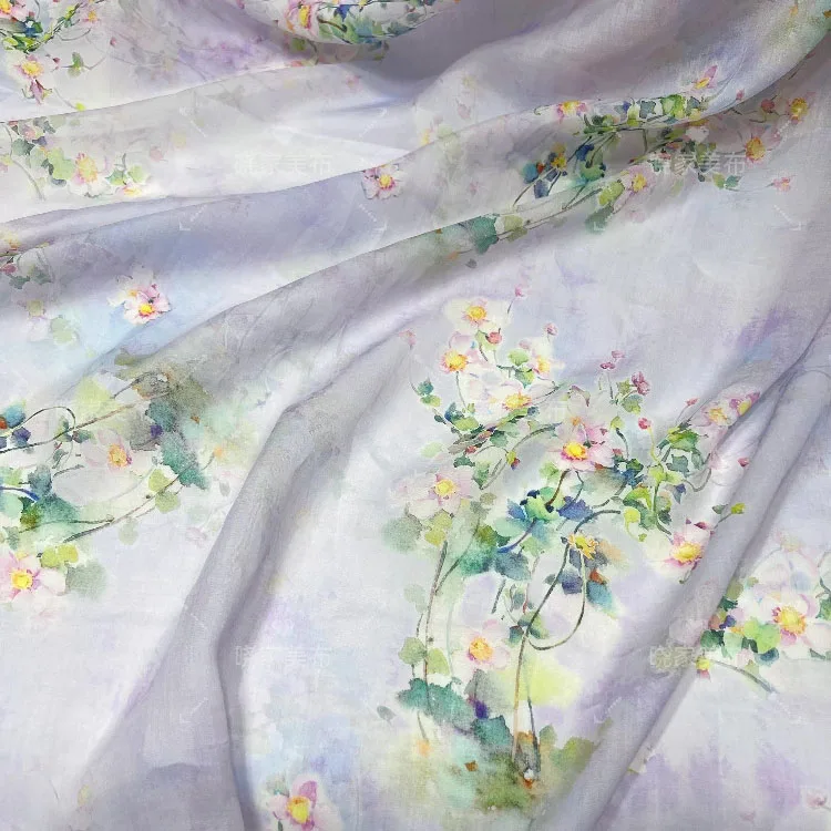 

1yard High quality New Style ramie fabric Unique small flower Printing tissu Fashion Gown Dress fabric for sewing
