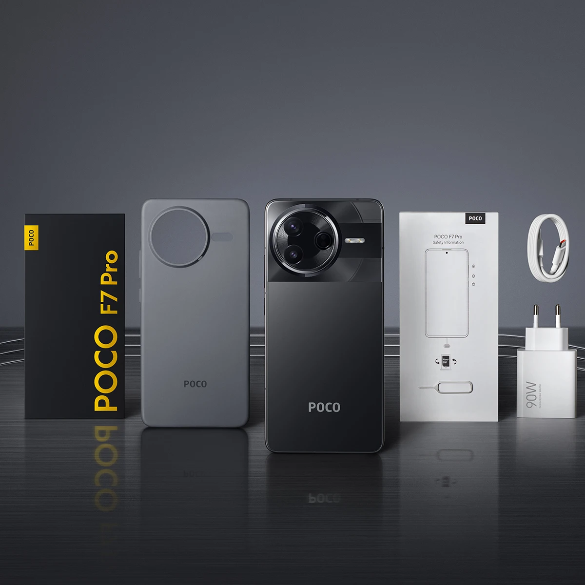 POCO F7 Pro ثنائي الشريحة 512 جيجابايت أسود 12 جيجابايت رام سنابدراجون 8 الجيل 3 90 وات أسود 6,67 شاشة 50 ميجابكسل بطارية 6000 مللي أمبير في الساعة