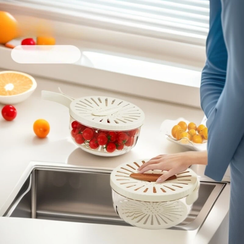 Drain basket with handle Household washing fruit and vegetable refrigerator storage Camping picnic folding drain basket