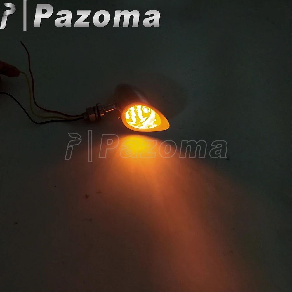 Motorcycle Silver Aluminum Amber LED Turn Signal Light Flashers Motor Indicators Blinker Lamp for Harley Chopper Cafe Racer