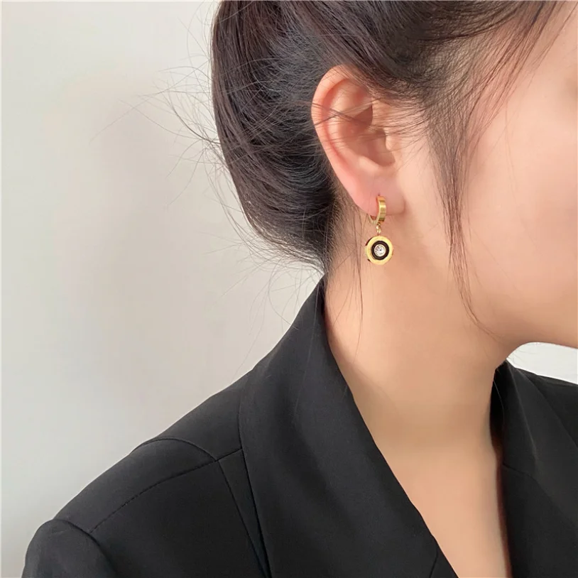 316L Stainless Steel New Fashion Fine High-end Jewelry Zircon Roman Numerals Round  Circle Studs Earrings For Women oorbellen