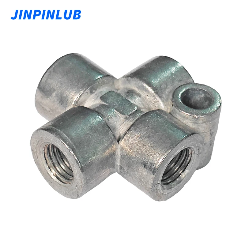 JINPINLUB Zinc Alloy Four-Way Joint Oil Circuit Connector Fixed Lubrication System Pipe Fittings for Automotive Maintenance