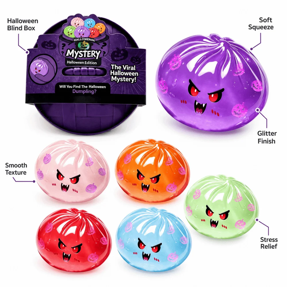 Glitter Halloween Dumplings Squeeze Toy with Steamer Soft Steamed Stuffed Bun Squeeze Pinch Le Fidget Slow Resilience