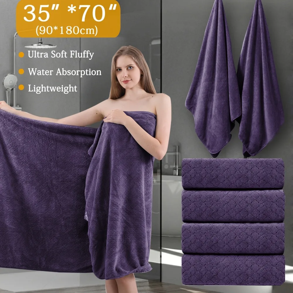 

4pcs Oversized Bath Towel Set, Polyester Microfiber, Super Absorbent Quick-Dry, Coastal Modern Style with Diamond Pattern