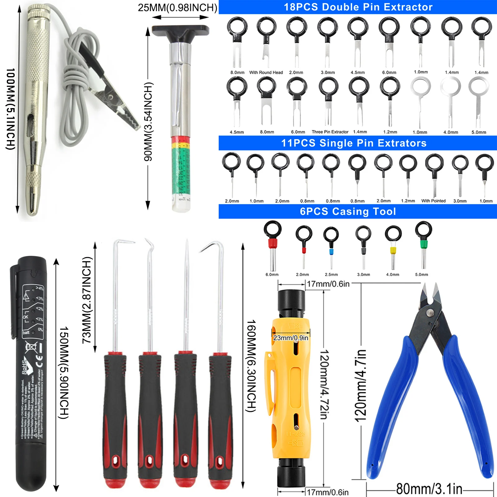 Car Terminal Removal Kit Electrical Wiring Wire Harness Crimp Connector Pin Extractor Repair Hand Tools With 4pcs Pick Hook Set