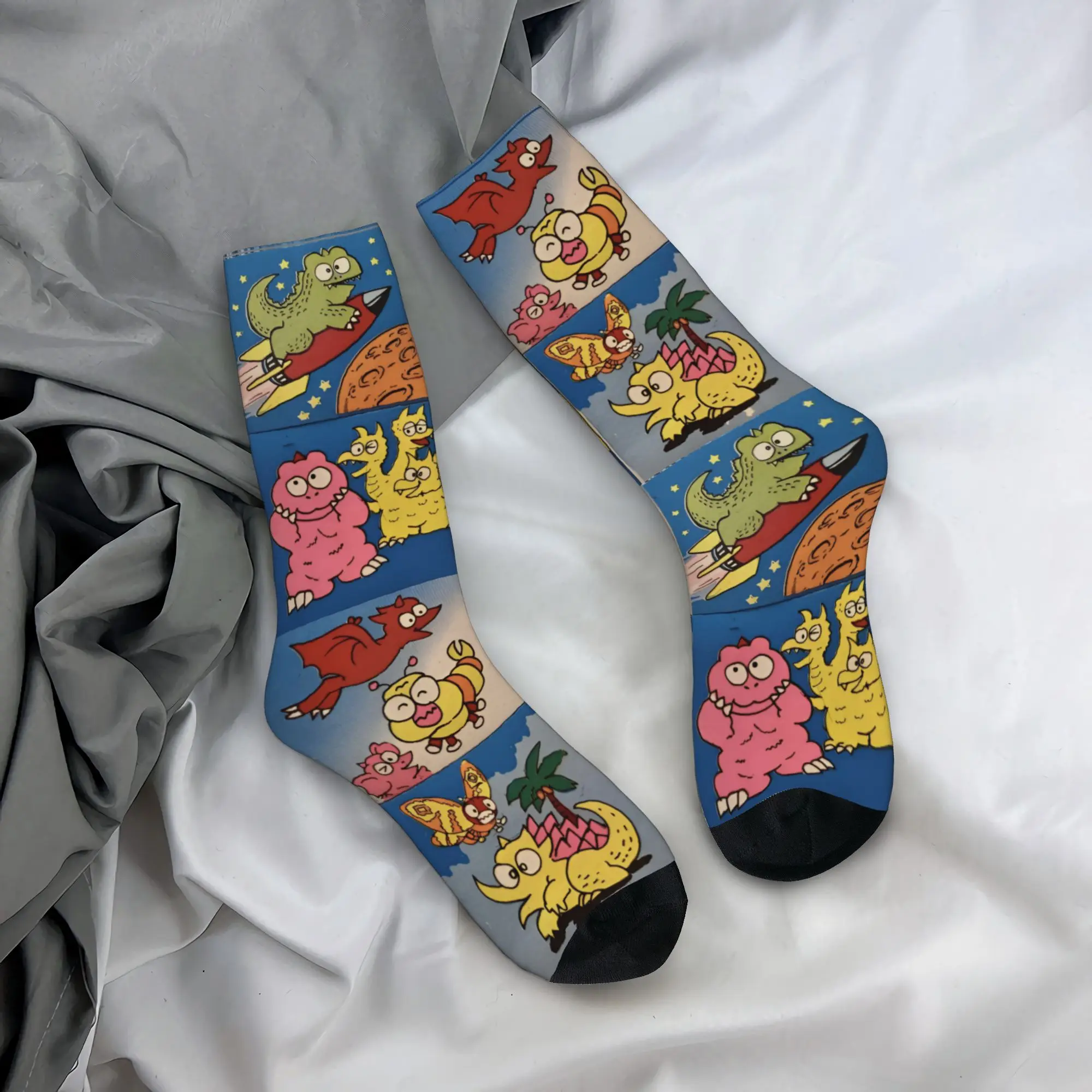 Harajuku Chibi Monster Island Buddies Basketball Socks 80s Polyester Long Socks for Unisex Breathable