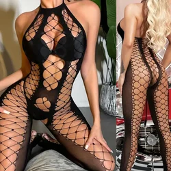 See-Through Nightwear for Women's Costumes Sexy Lingerie Hollow Out Open Crotch Bodystockings Erotic Pantyhose Wife Sleepwear