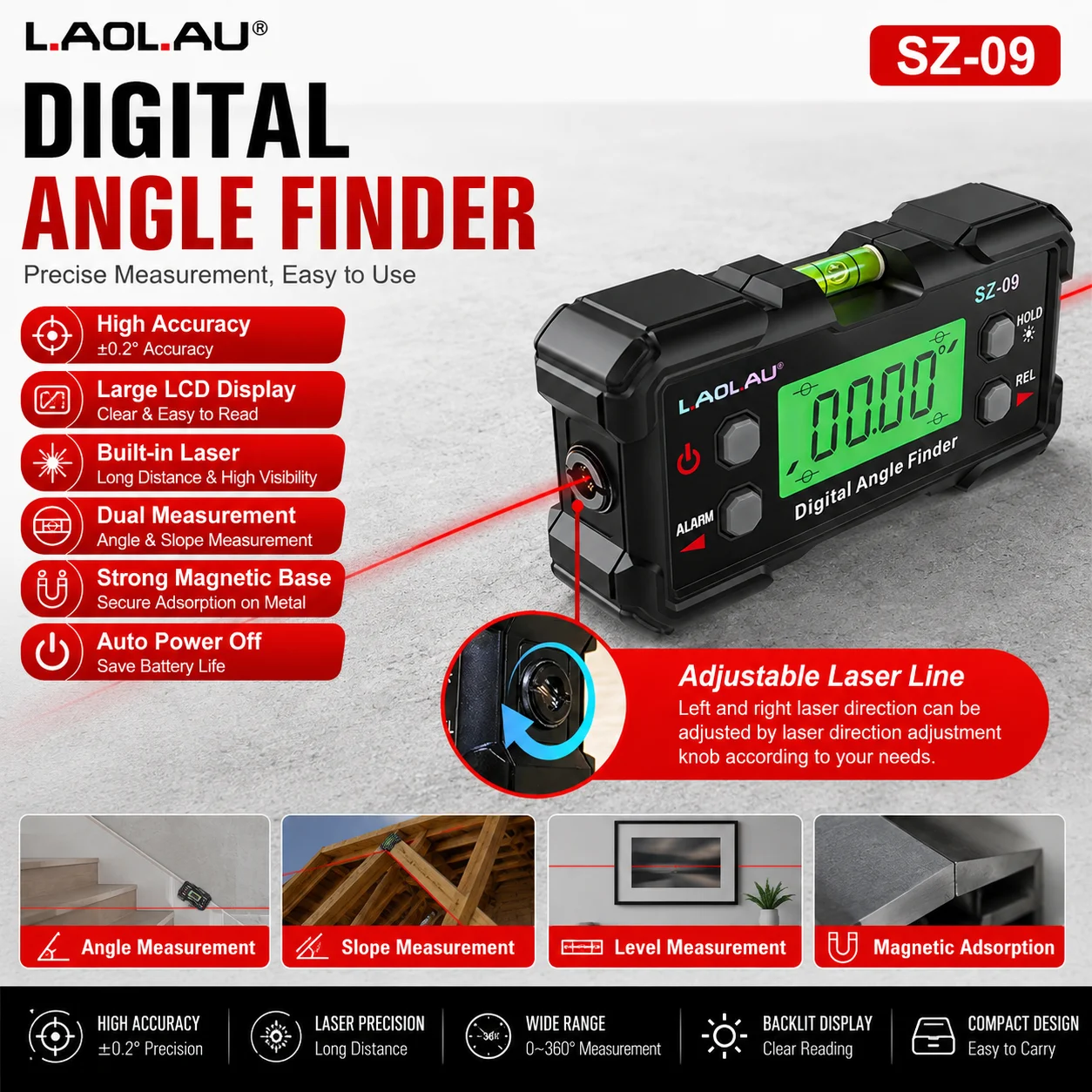 Industrial Laser Alignment - Digital Laser Angle Gauge USB Rechargeable