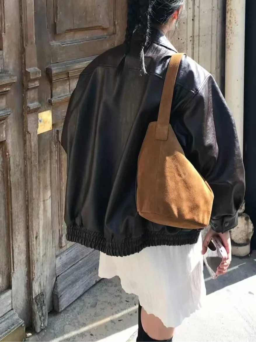 Korean Sle Loose Design Versatile Warm PU Leather Jaet Women's Sli Versatile Motorcycle Clothes Jaet Top