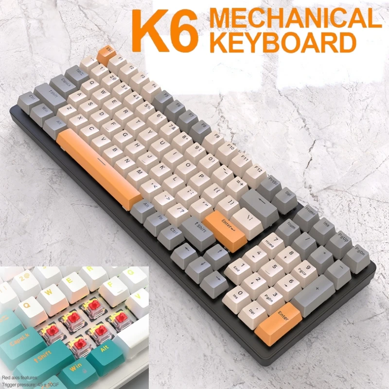 Mechanical Keyboard Wireless Keyboard Hot Swap 100 Keys 100% Layout Spanish Russian Korean Arabic Bluetooth Connect RGB Light K6