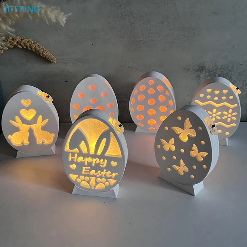 1Pcs Easter Atmosphere Lamp Silicone Mold Hollow Easter Egg Rabbit Butterfly Love Mirror Silicone Dropping Mold Easter Egg Mould