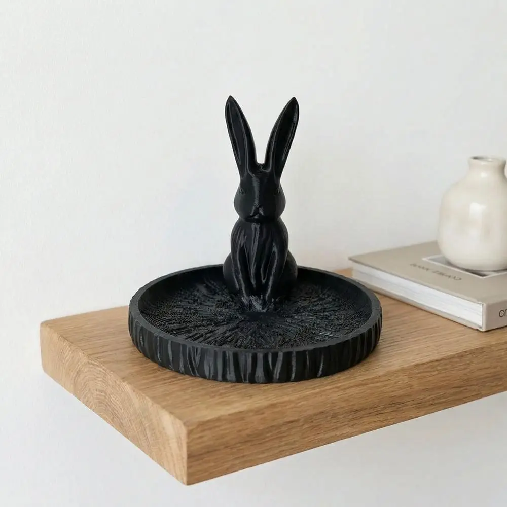 3D Printed Rabbit Jewelry Organizer Cartoon Key Tray Earrings Ring Display Dish Animal Shaped Necklace Display Tray Home Desktop