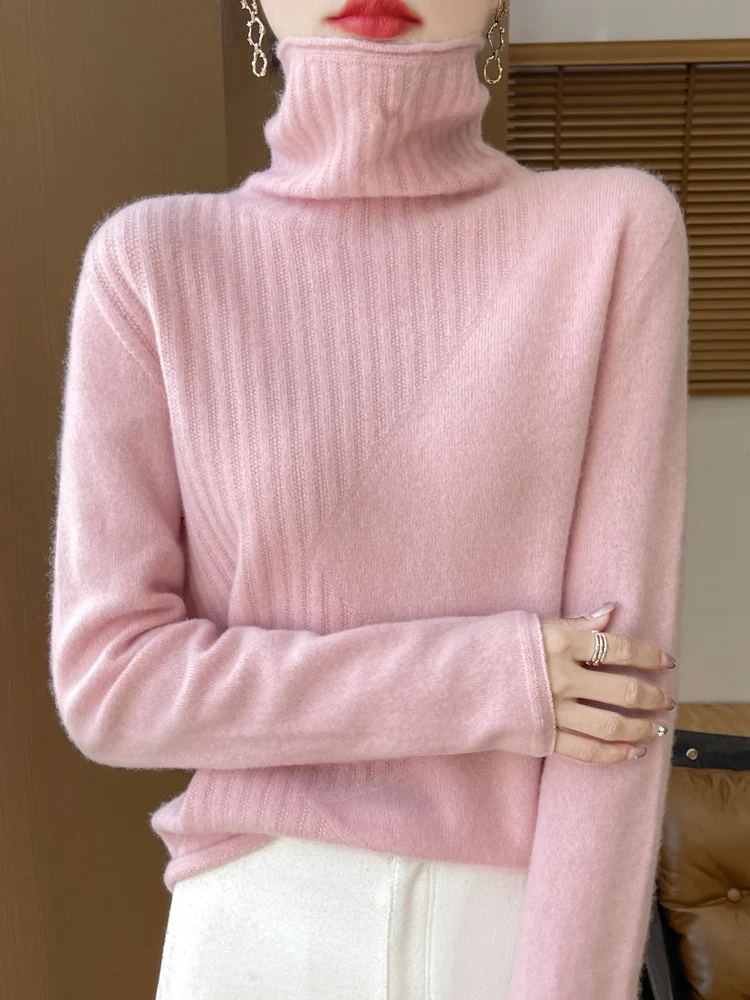 

Chic Ruffled Collar Twist Flower 100% Merino Wool Women's Pullovers Solid Color Basic Soft Warm Regular fit Sweater Tops