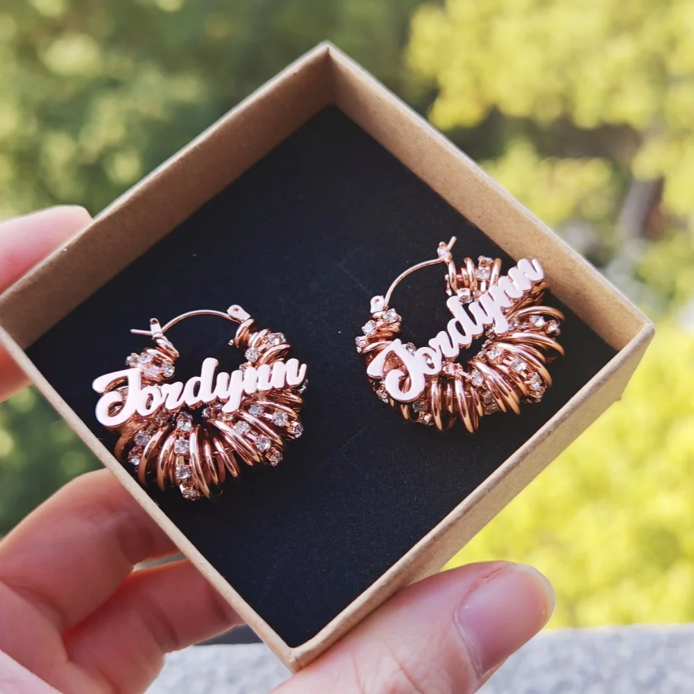 

Серьги-кольца LeeChee 30 мм с бриллиантами, с гравировкой имени, из нержавеющей стали, подарок для девочек