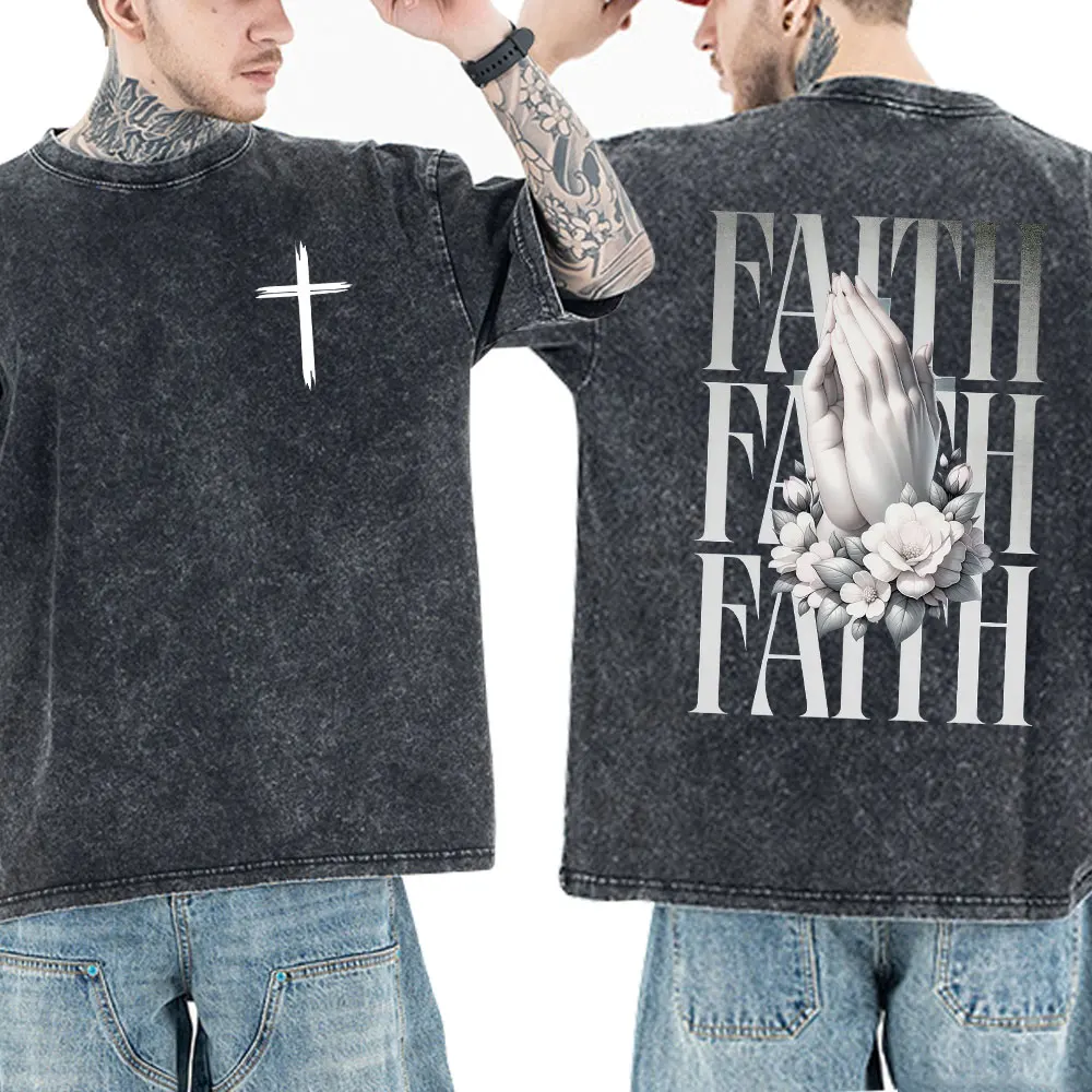 

Christian Jesus Faith Bible Verse Washed T-shirts Men Women Clothing Fashion Vintage Oversized T Shirts Casual Cotton T-shirt
