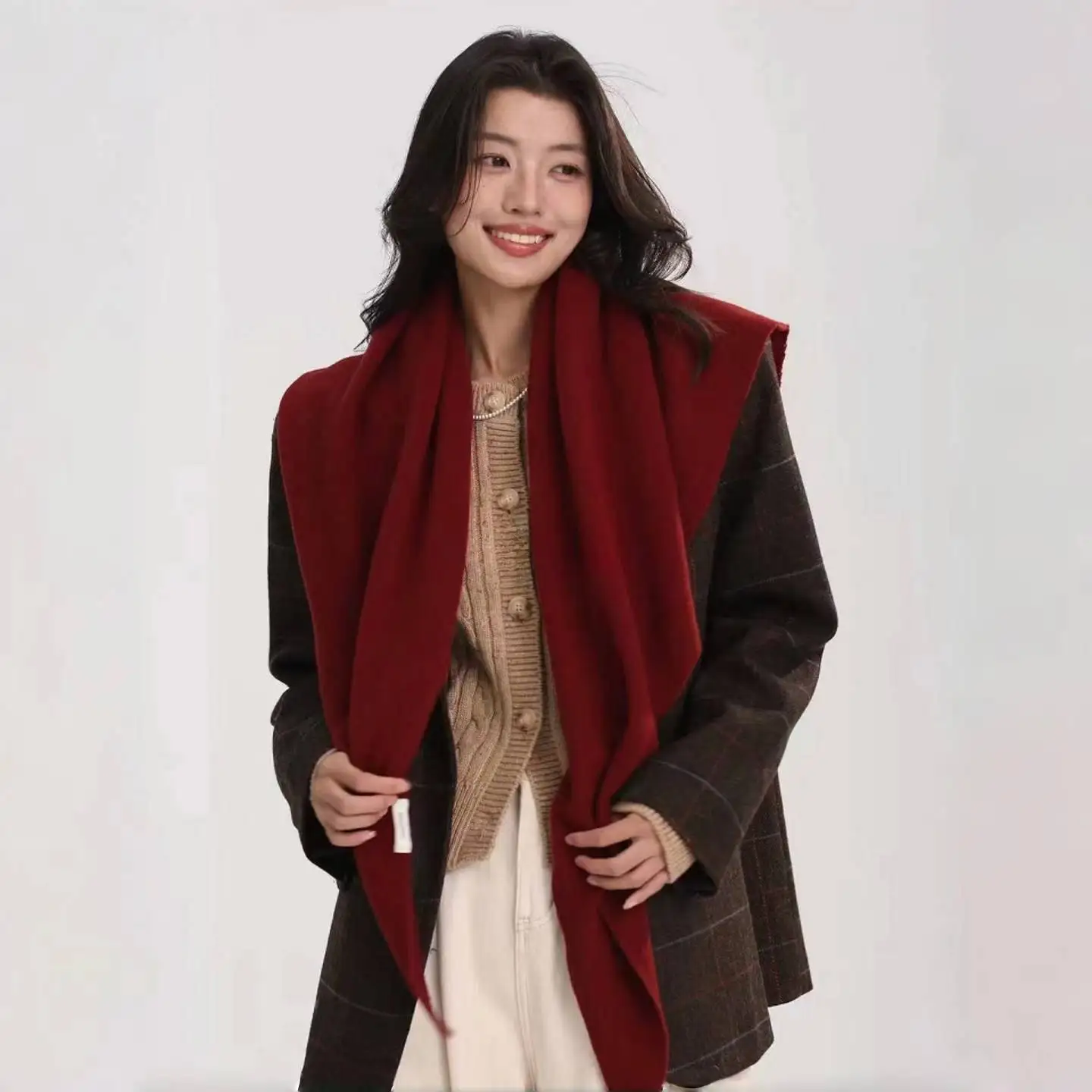 

rench Vintage Striped Scarf Wrap Wool Blend Triangle Shawl Winter Warm Tassel Fashion Accessories Women Lady