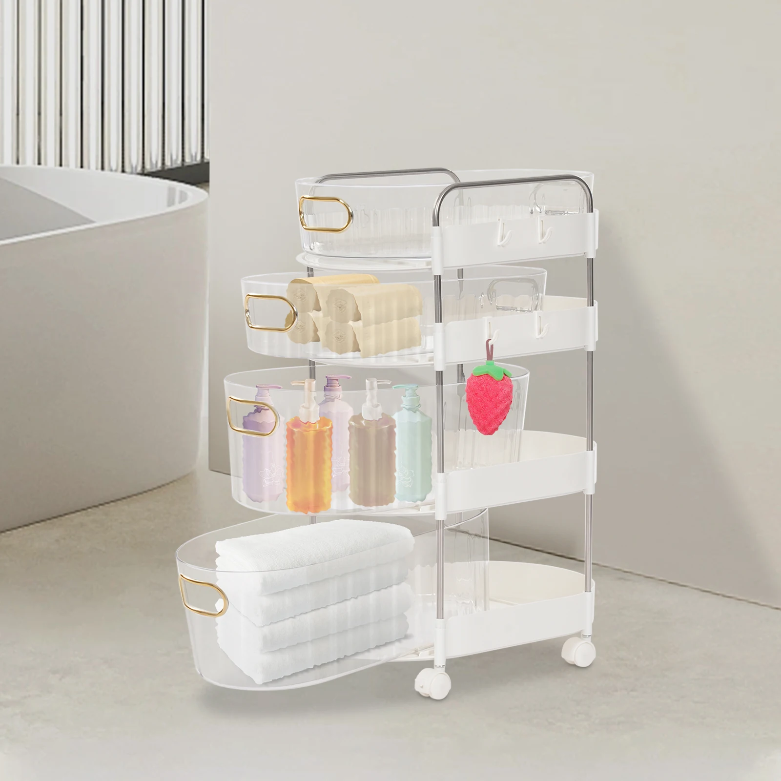 

4 Tier Drawer Storage Rolling Cart Mobile Storage Organizer with Multi Function Trolley