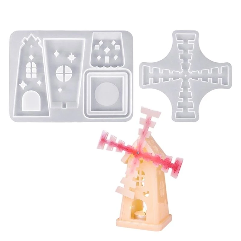 E0BF Artistic Silicone Candlestick Molds Resin Epoxy Molds Rotating Windmill